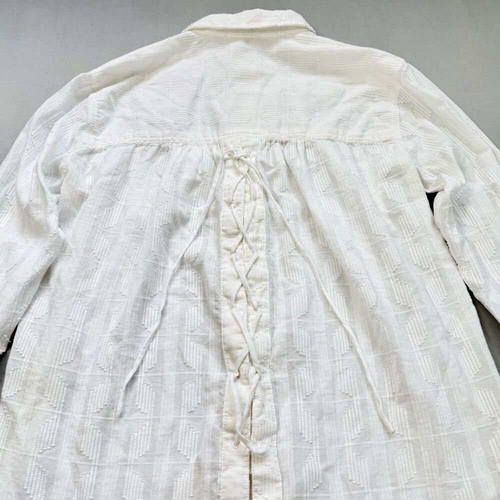 PILCRO Anthropologie Theresa Laced Back Button Up SMALL White Top Textured Boho - Picture 6 of 14